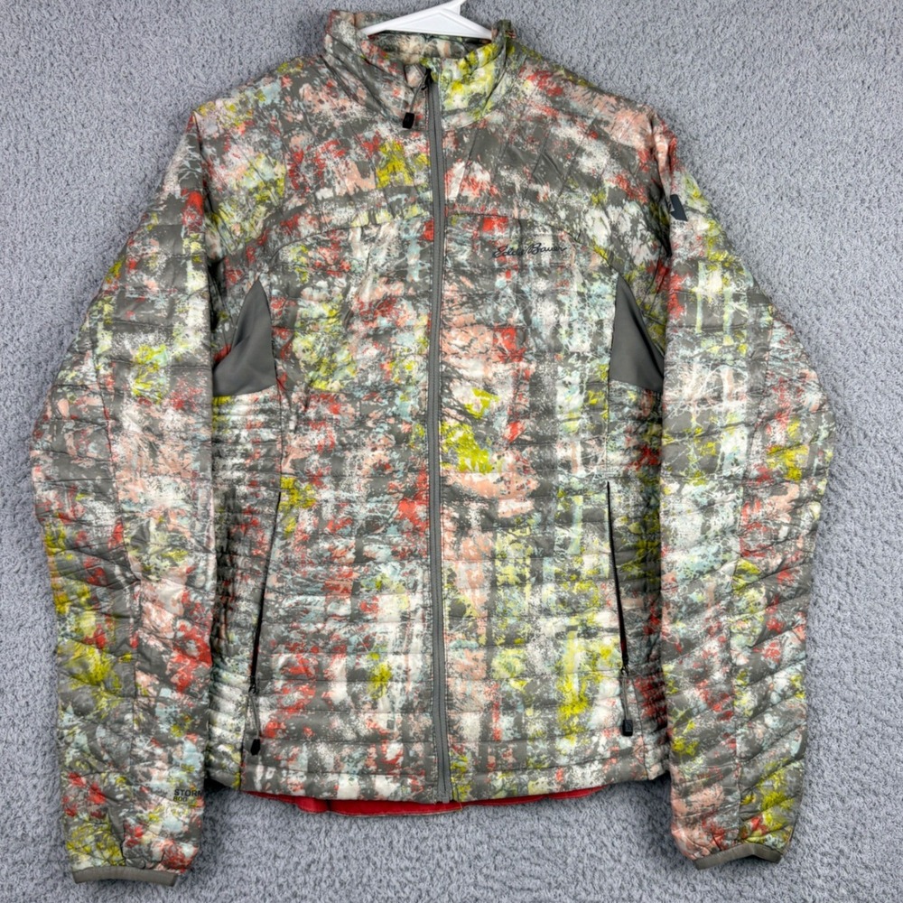 Eddie Bauer Puffer Jacket Womens Small Gray StormDown 800 First Ascent Abstract
